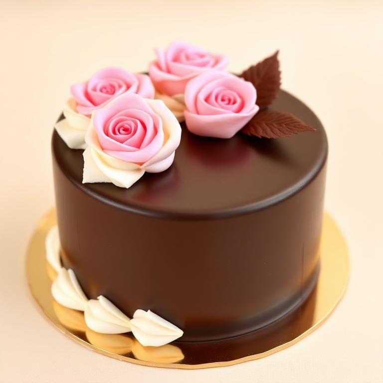 Bento Cake chocolat glossy décoré de roses en sucre rose poudré