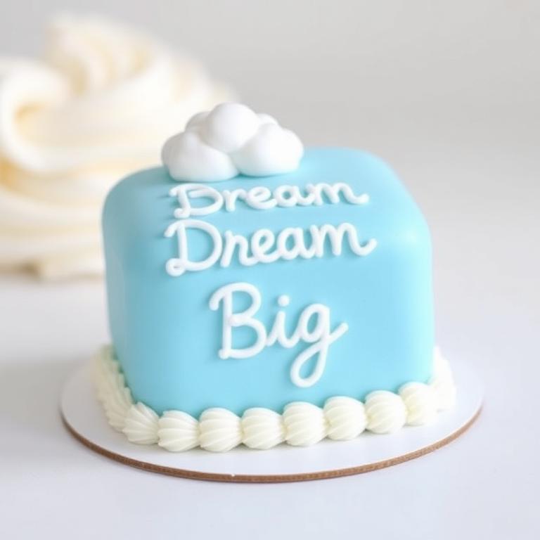 Bento Cake bleu pastel avec inscription Dream Big et petit nuage blanc