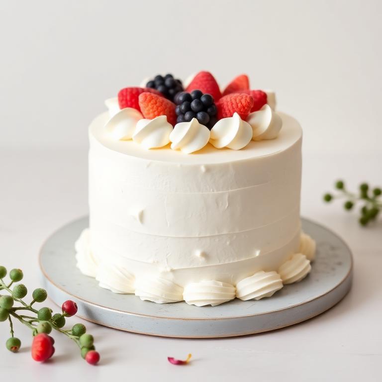 Bento Cake crème minimaliste décoré de fraises, framboises et myrtilles